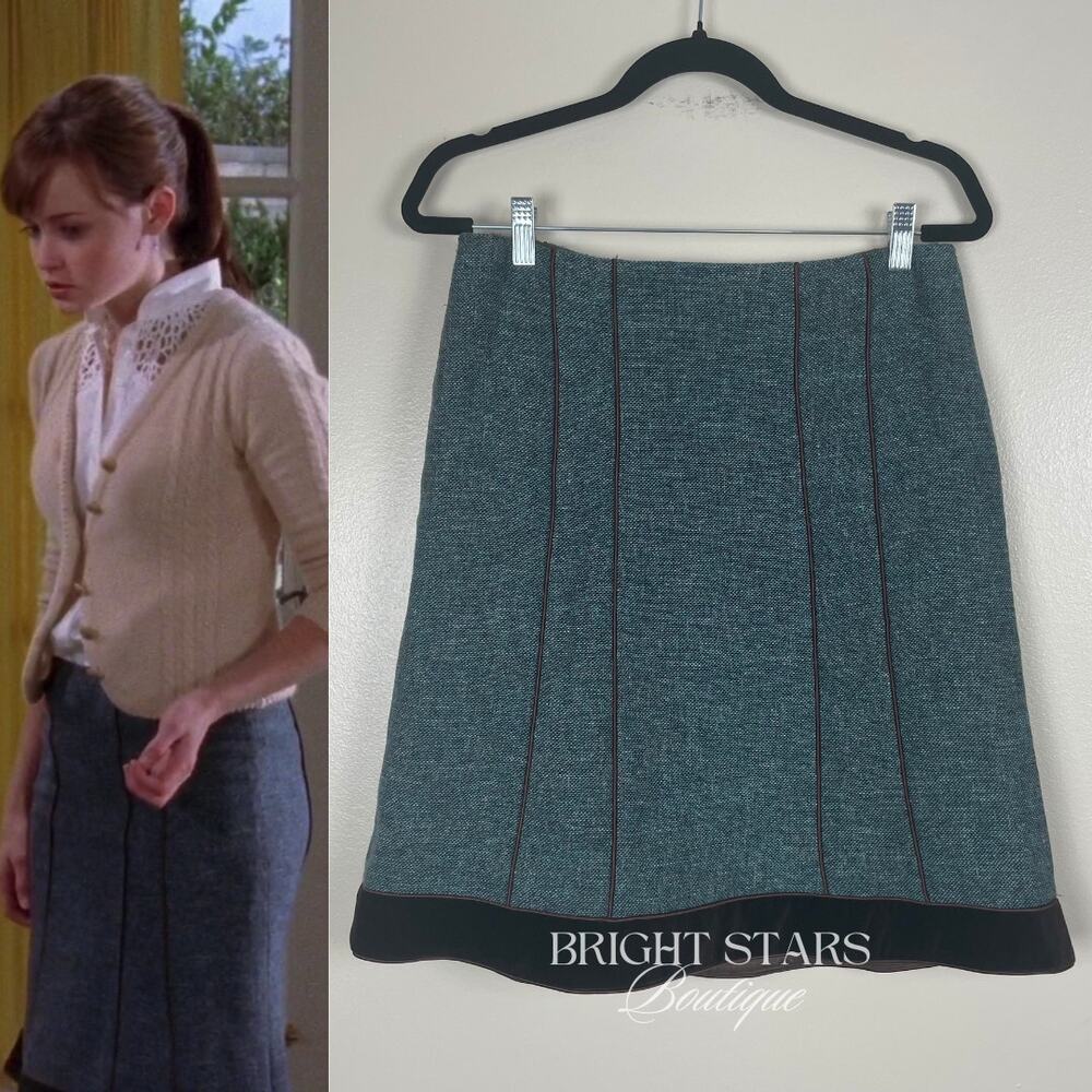 Rare Vintage Wool Blend Skirt ASO Rory Gilmore Girls Teal Brown Tweed Velvet